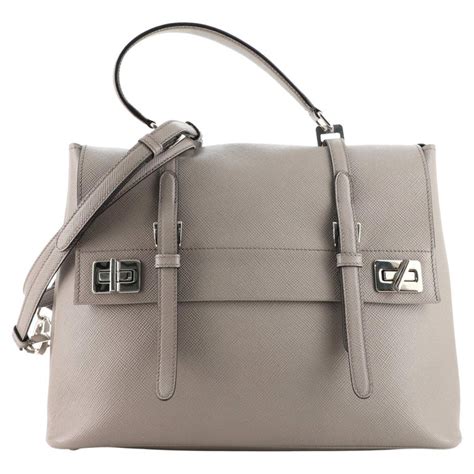 half flap double turn lock satchel saffiano leather large prada